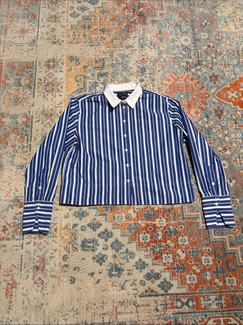 J.Crew cotton blue and white striped Garçon button-up